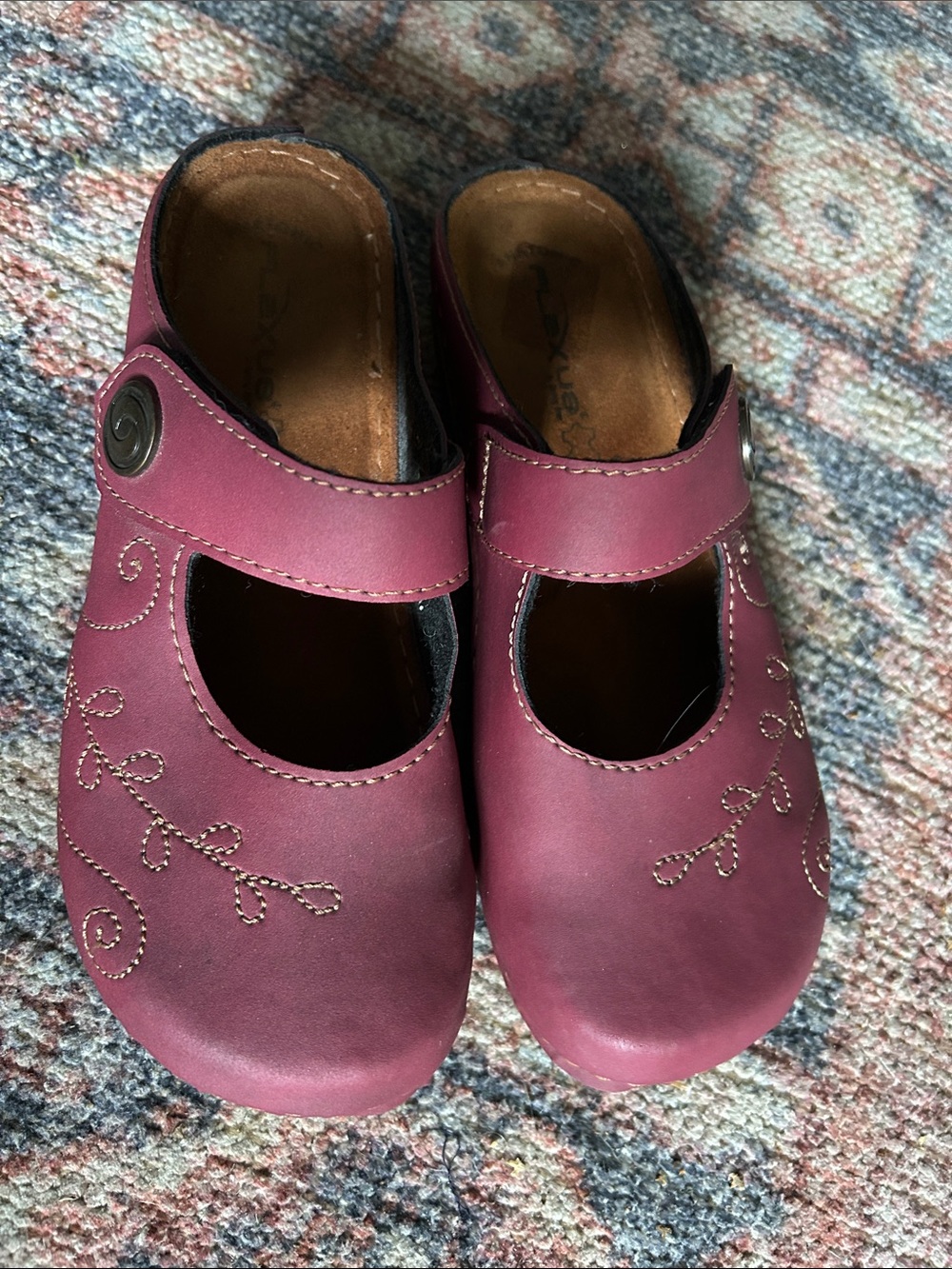 Women's Mary Jane Clog in Berry with Decorative Stitching